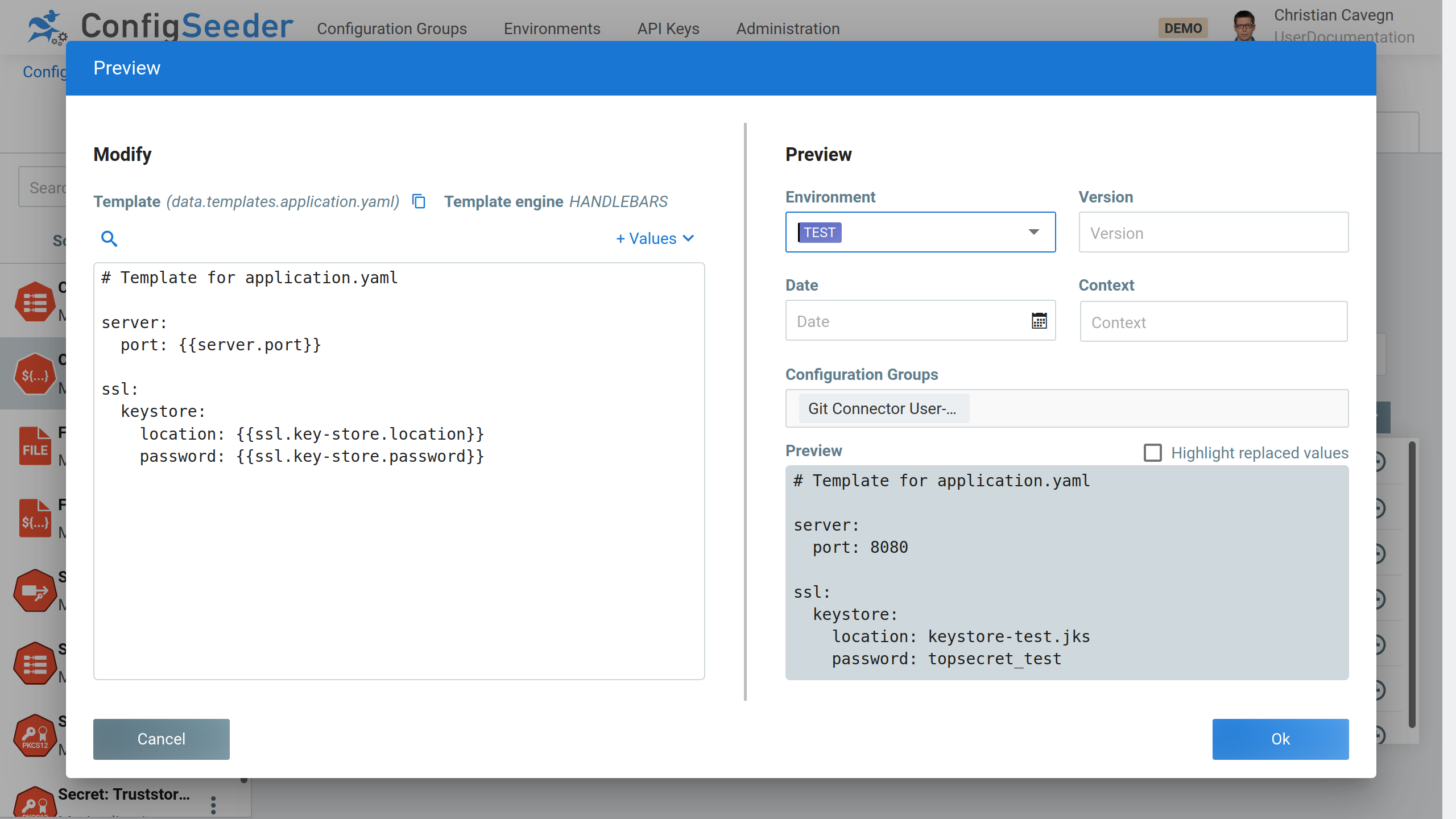 ConfigMap: Template in ConfigSeeder