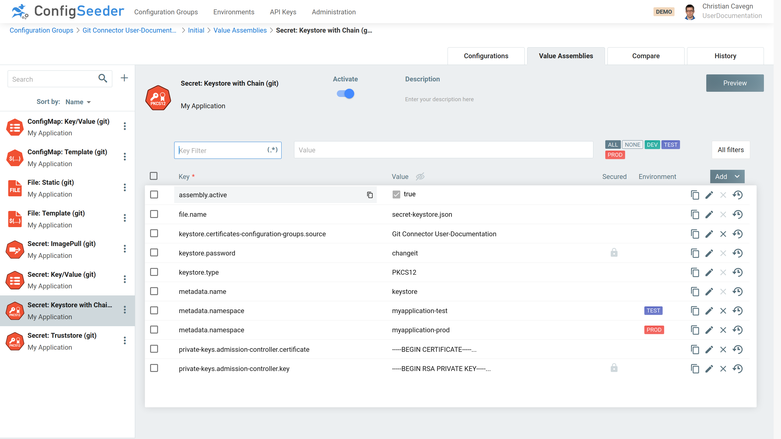 Secret: Keystore in ConfigSeeder