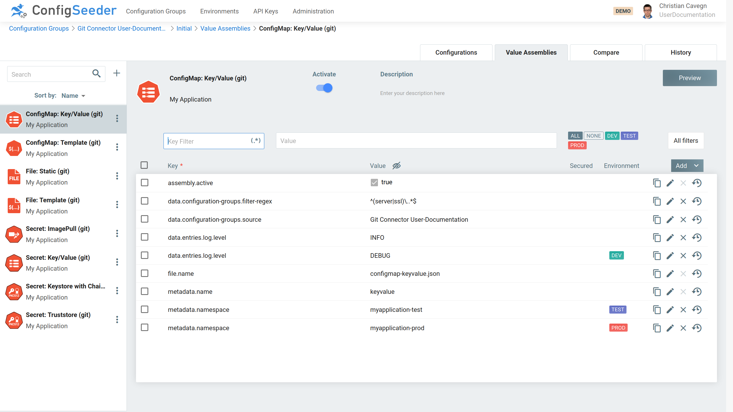 ConfigMap: Key/Value in ConfigSeeder