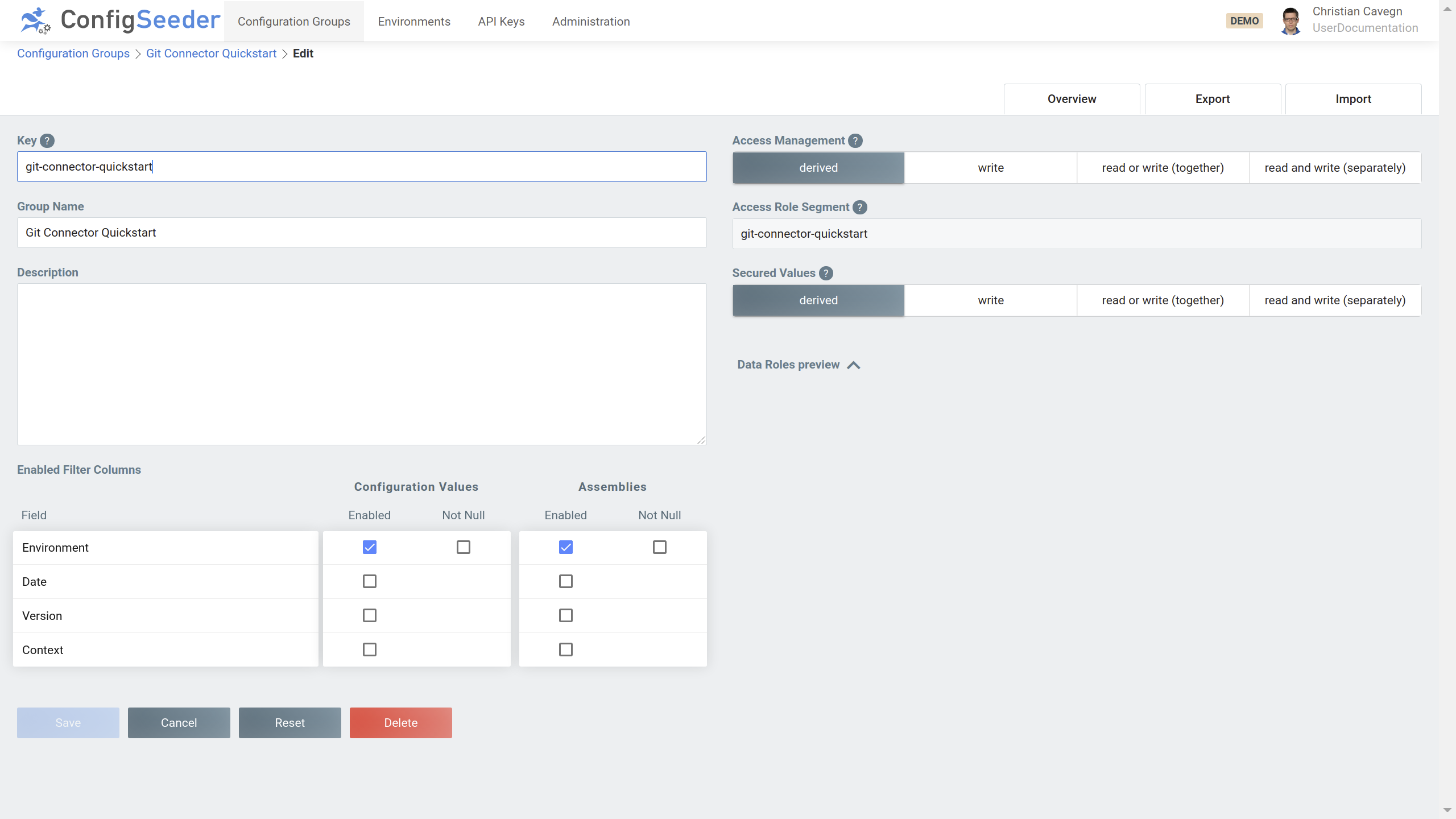 Create _Configuration Group_ Git Connector Quickstart