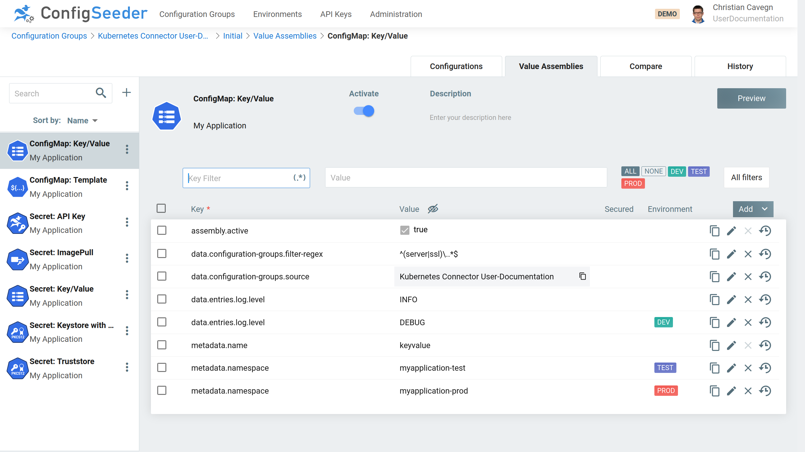 ConfigMap: Key/Value in ConfigSeeder