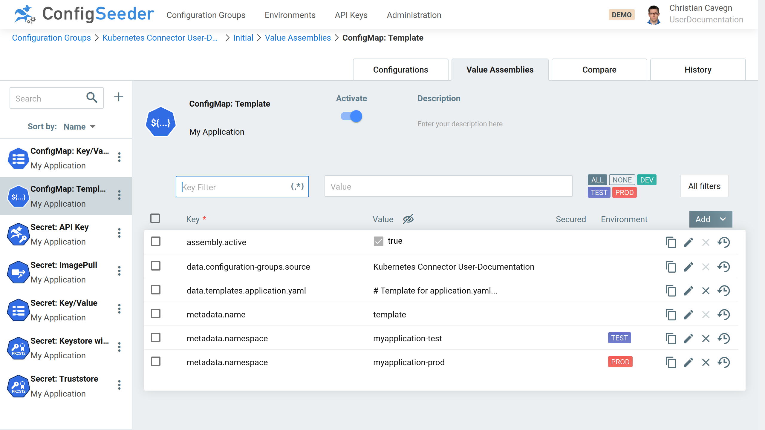 ConfigMap: Template) in ConfigSeeder