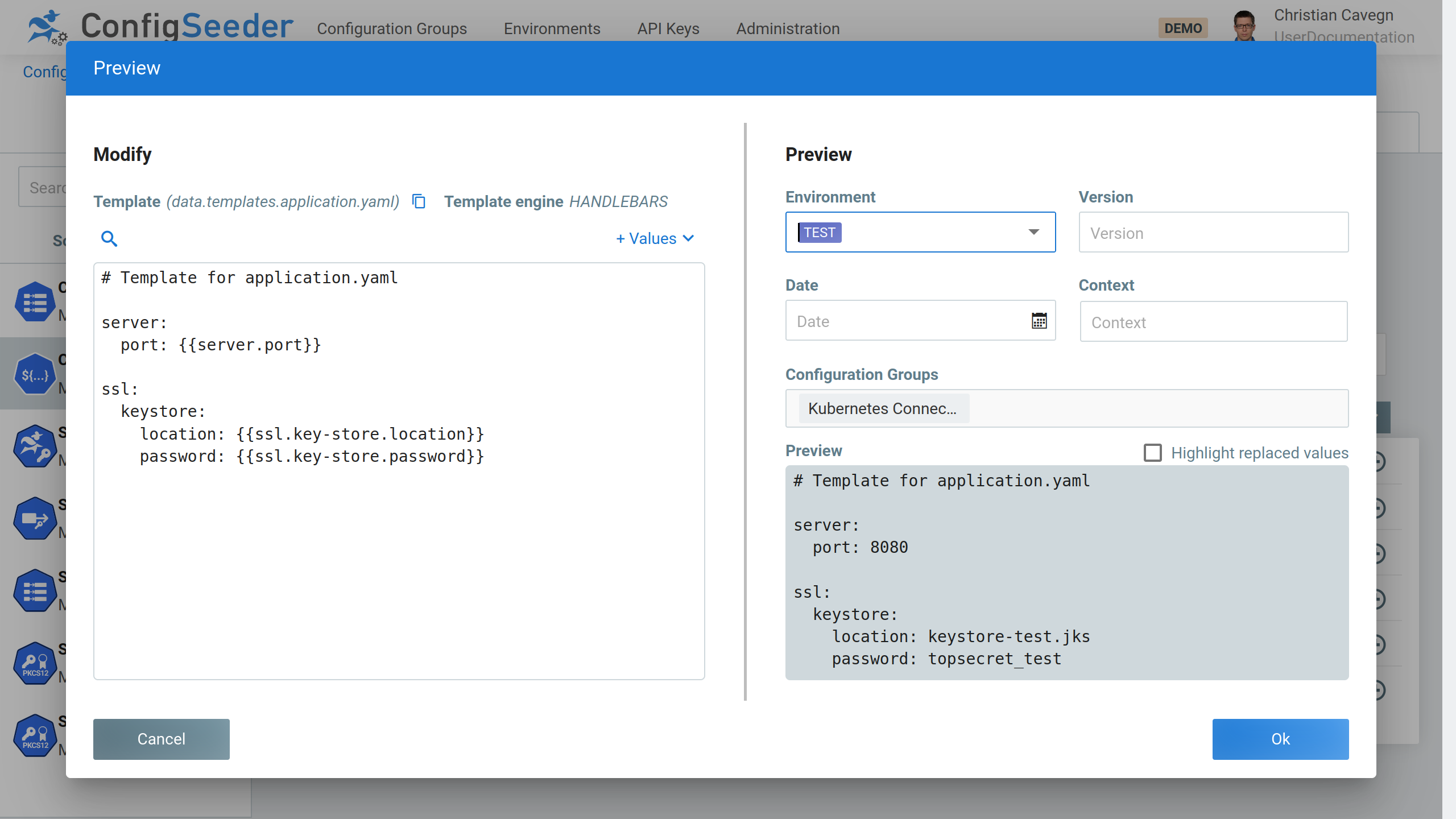 ConfigMap: Template in ConfigSeeder