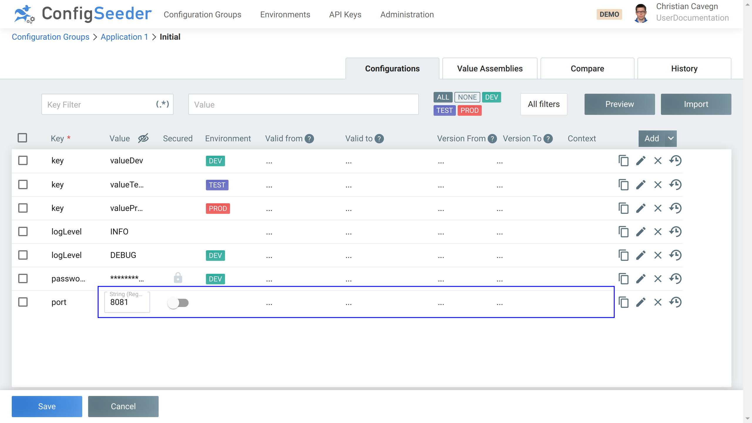 Edit configuration value