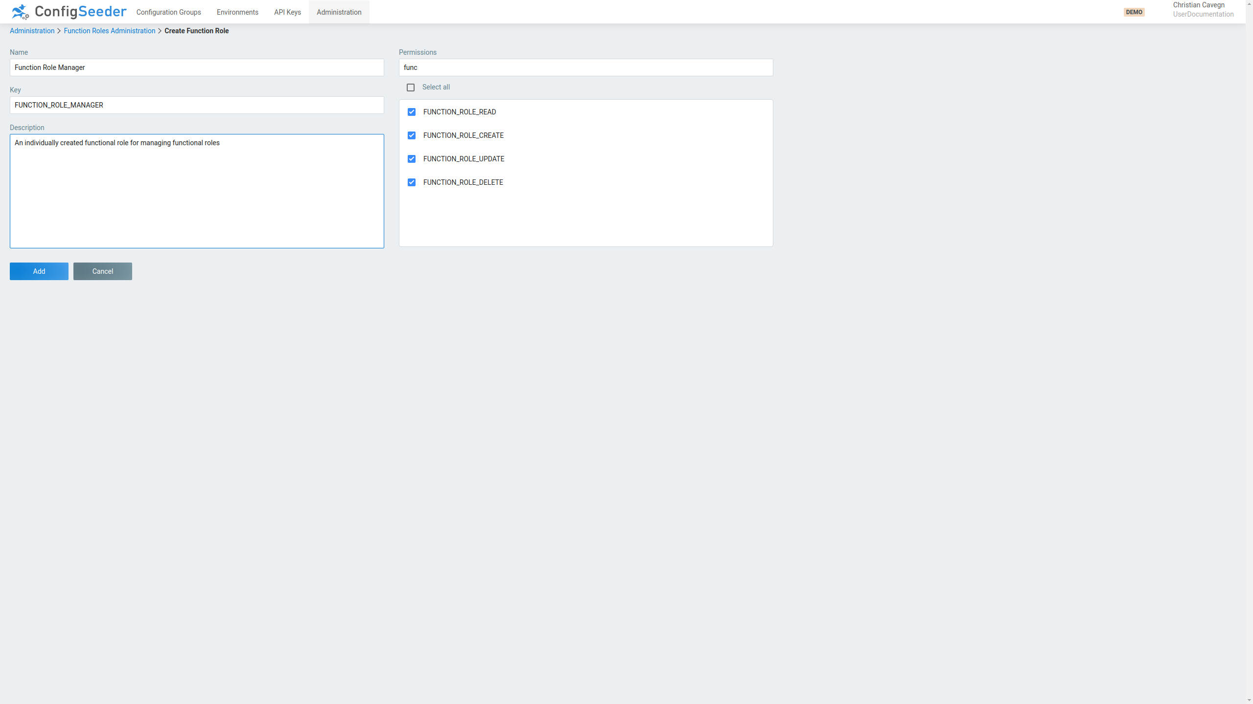 Create new function role