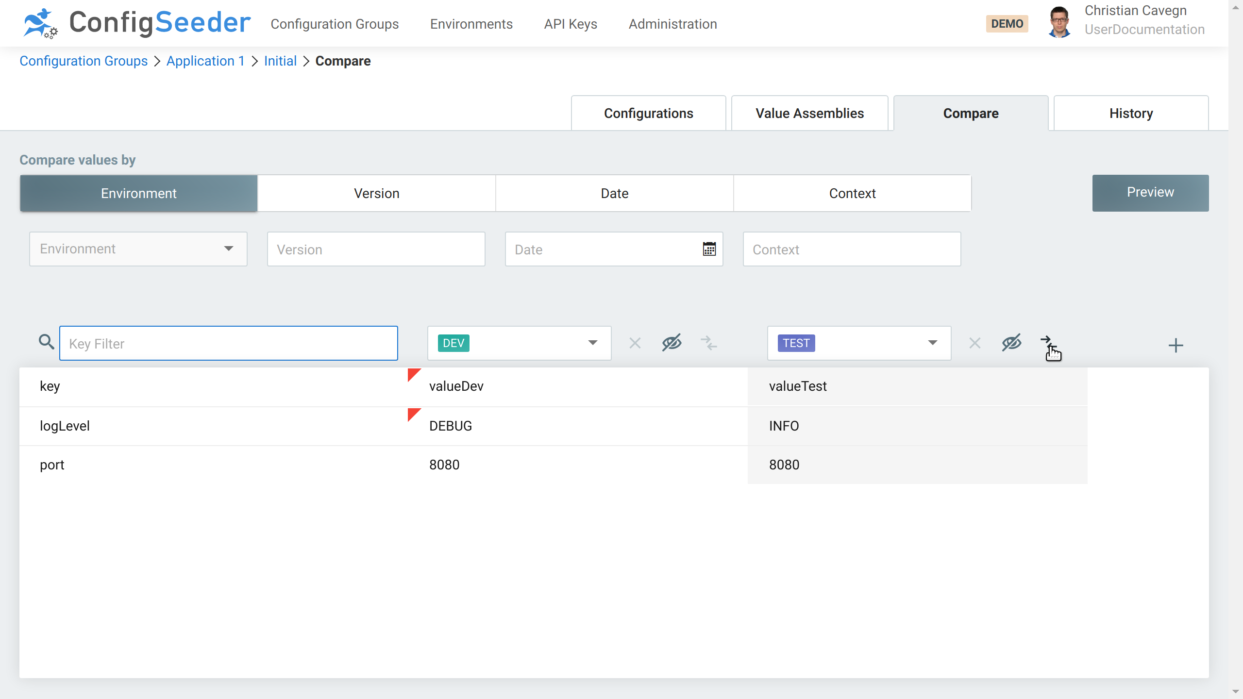 Compare environments