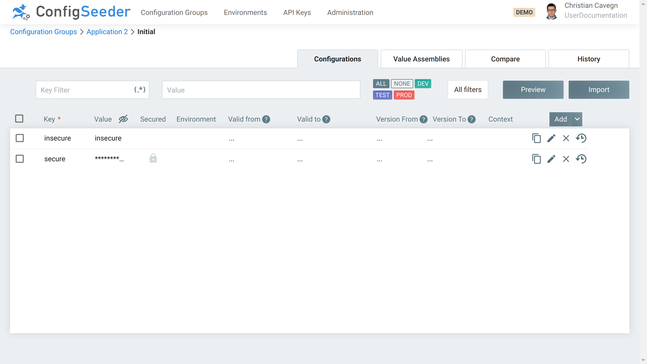 Secure and insecure values