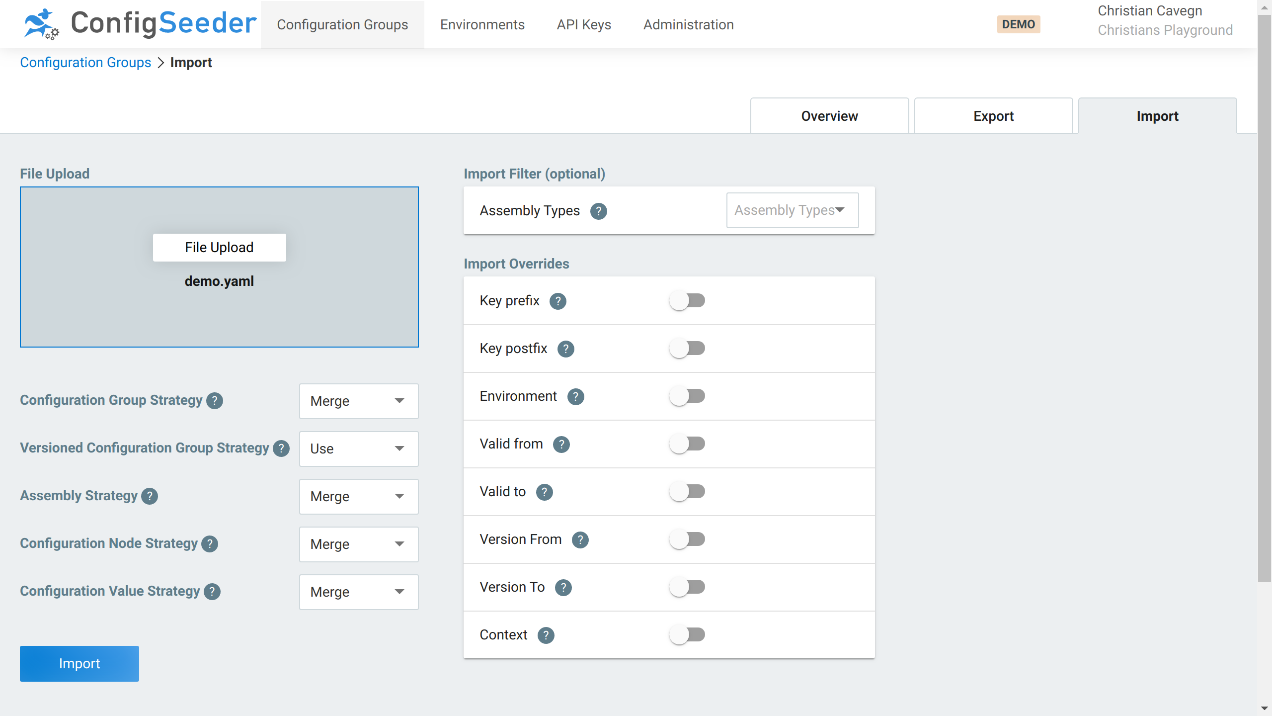 Import configuration group(s) from a file