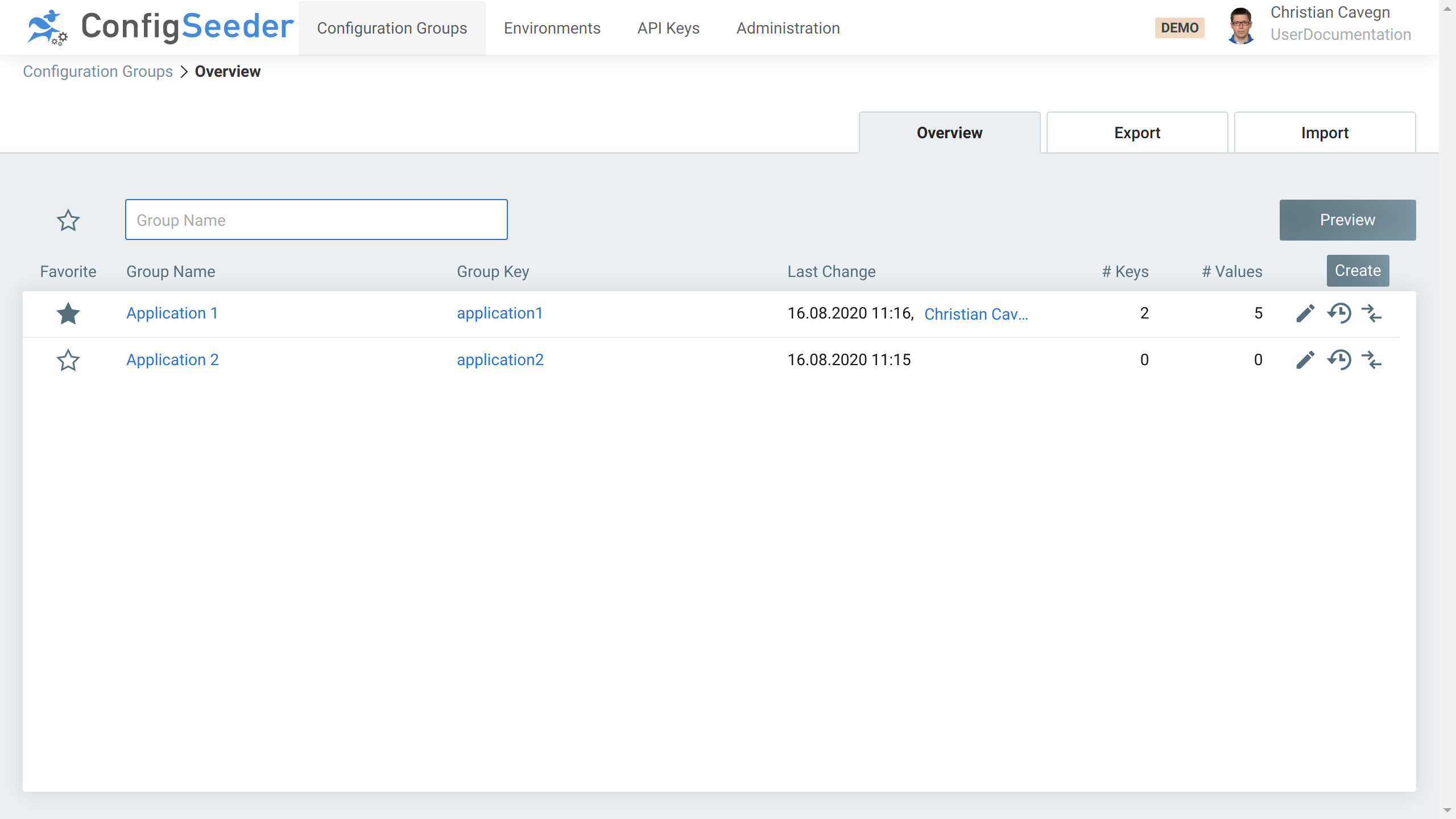 Configuration Groups Overview