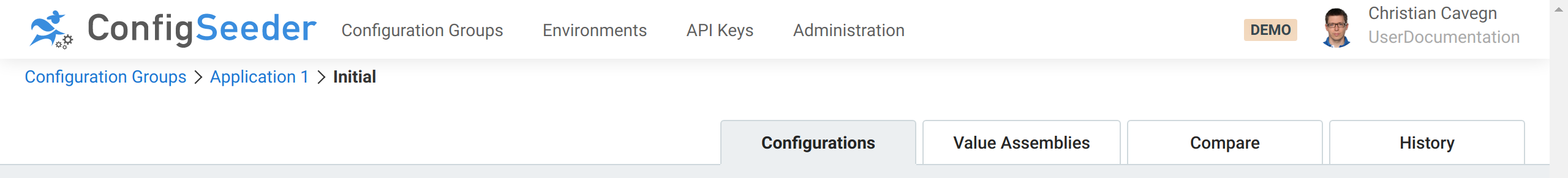 Configuration Groups - available tabs