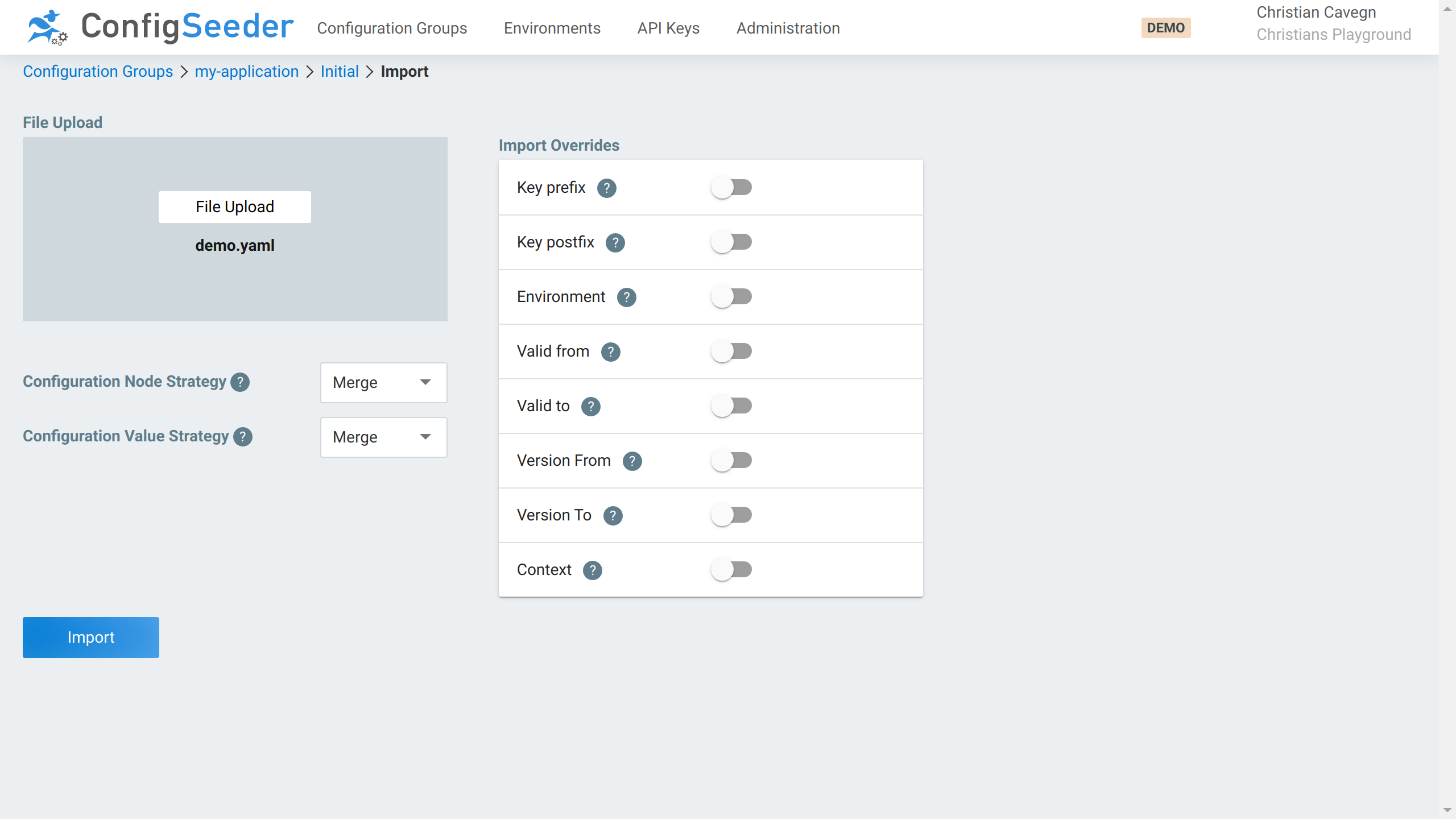 Import a configuration file