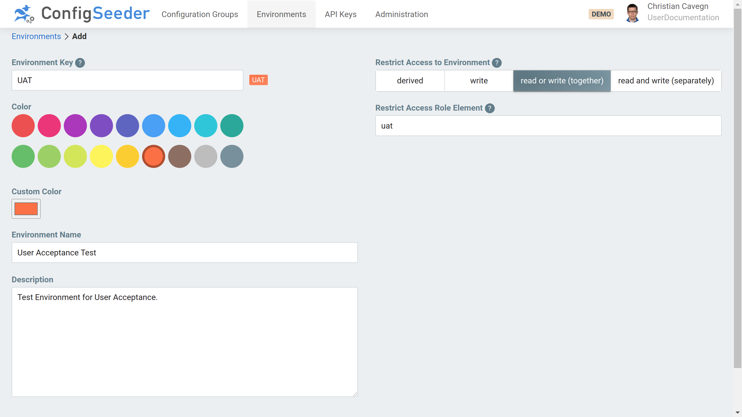 Create new environment