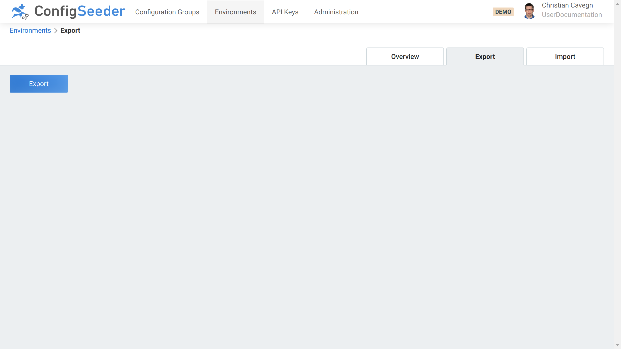 Export all existing environments