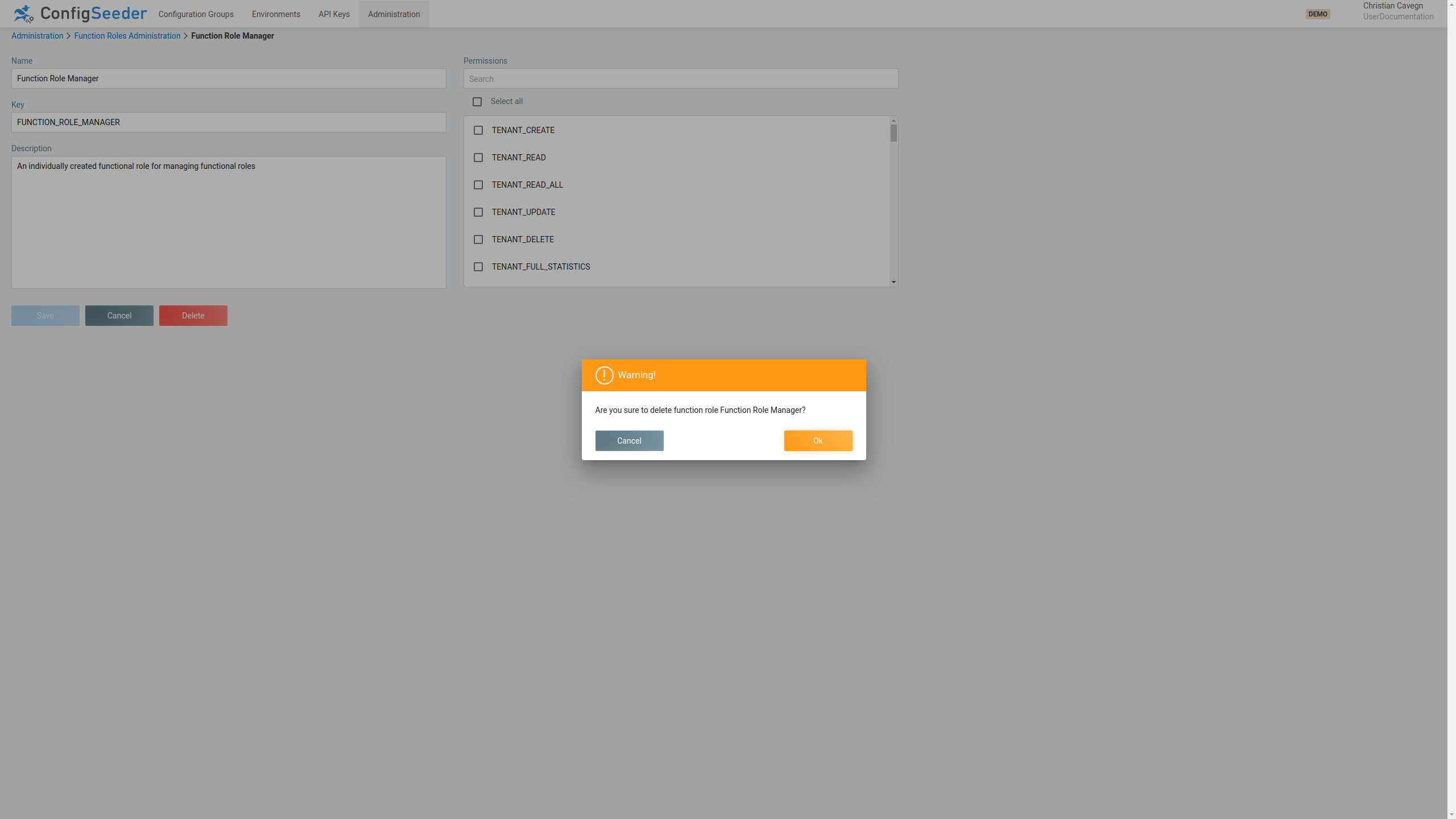 Delete a function role