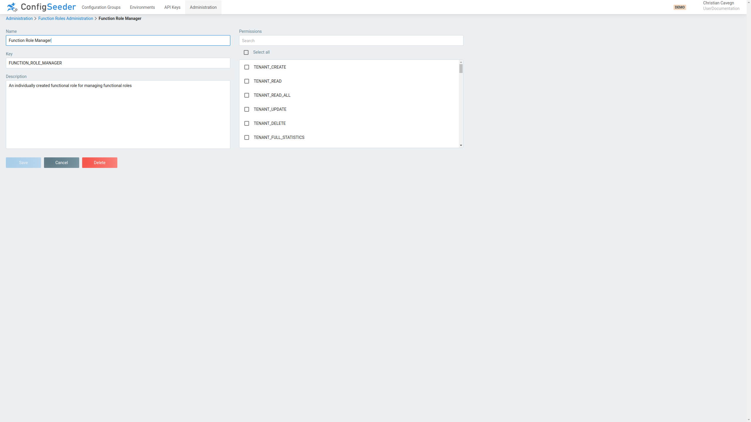 Edit an individual function role
