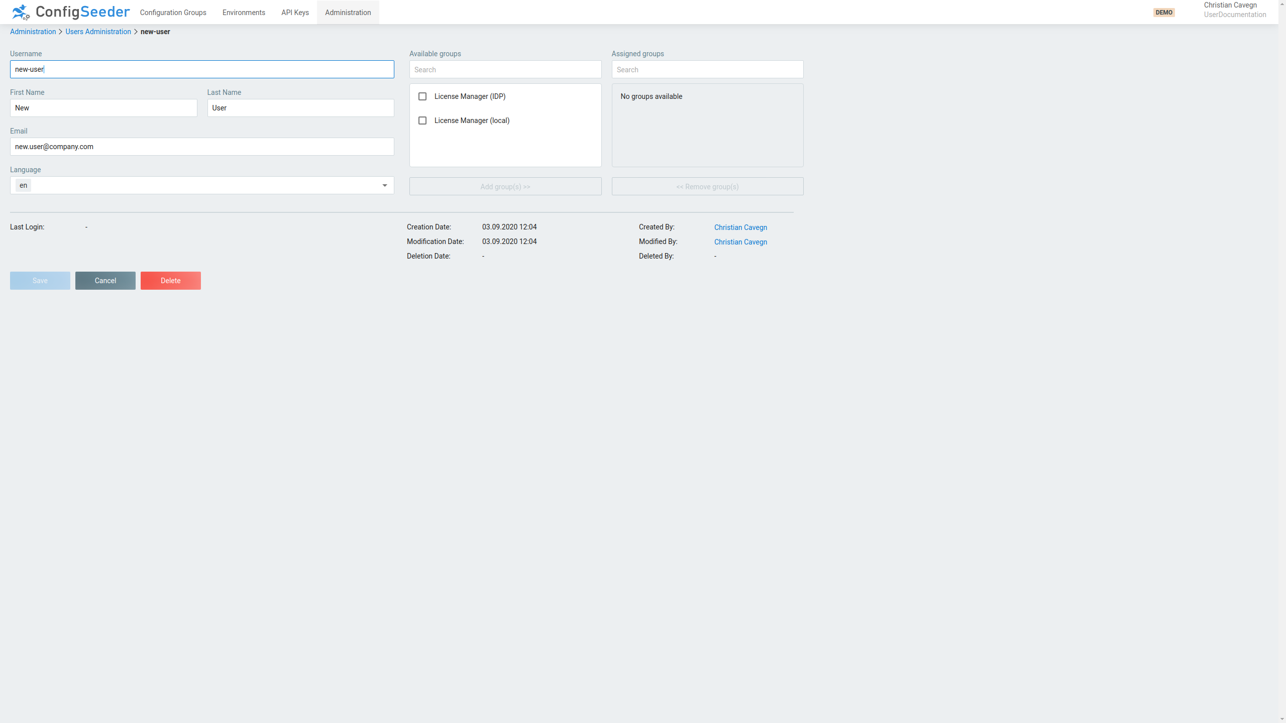 Edit an existing user
