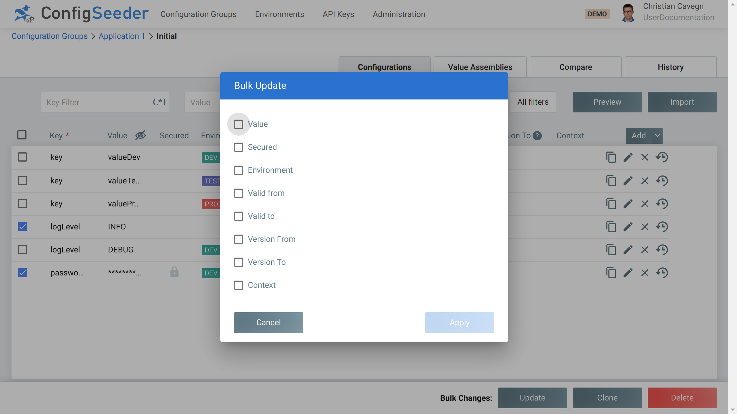Bulk operations - update