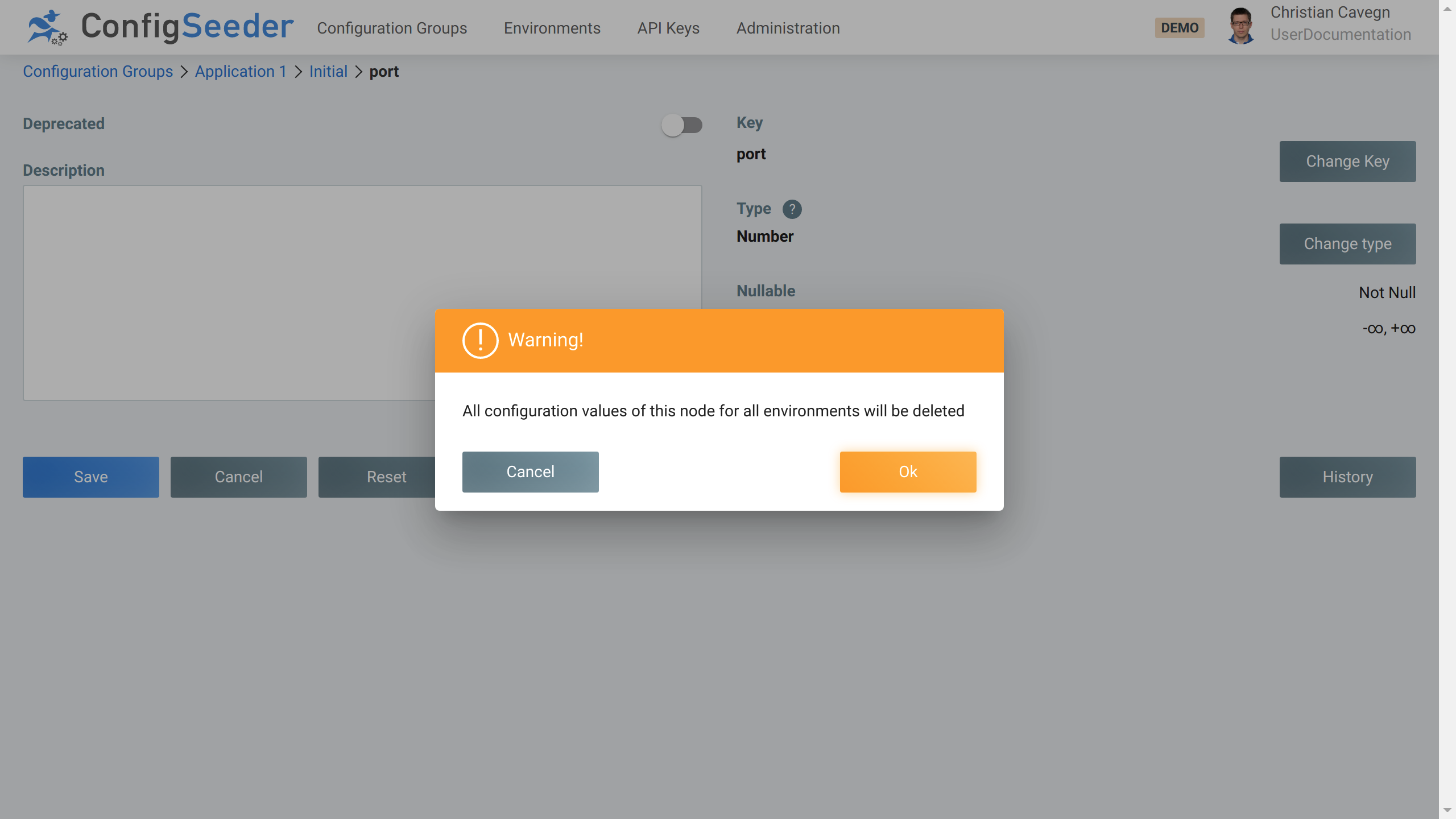 Delete configuration node