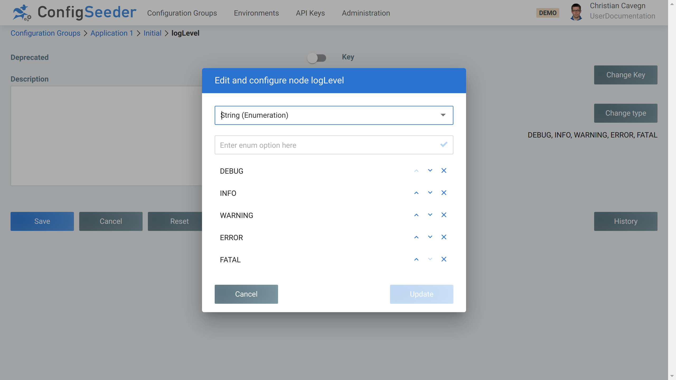 Change configuration node type