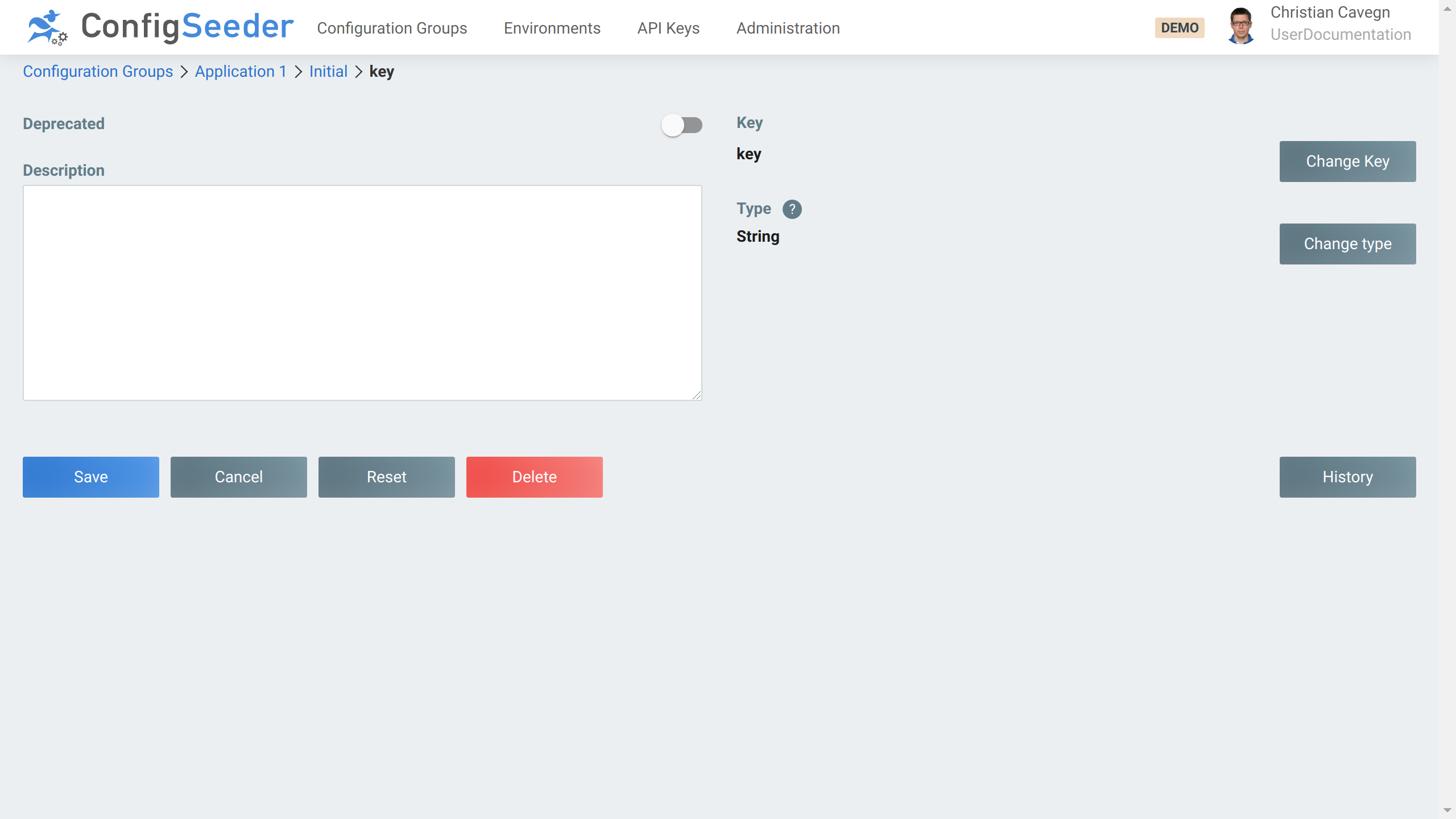 Edit configuration node