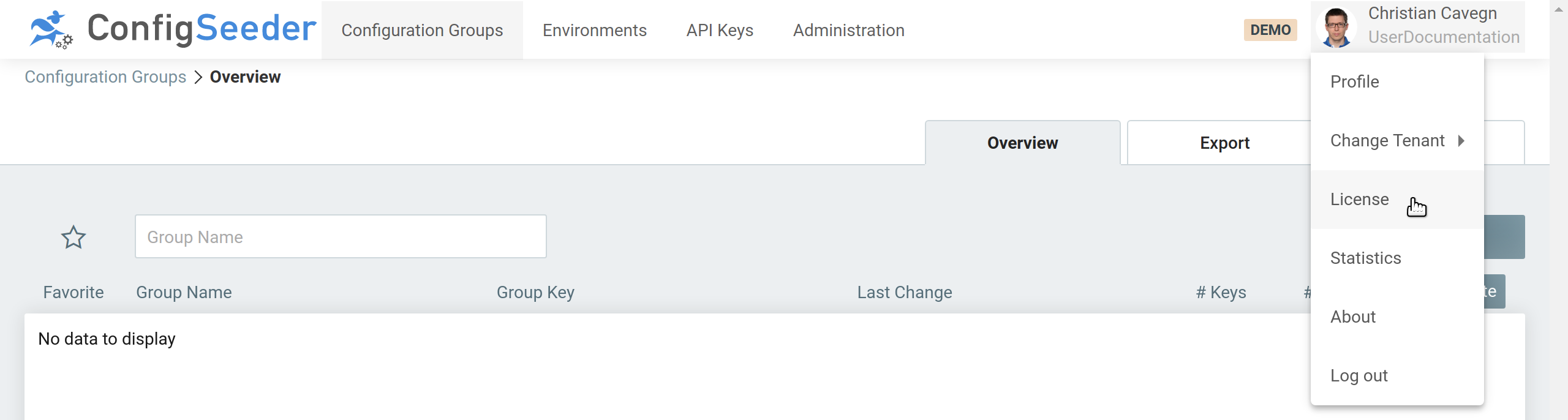 Navigate to license details