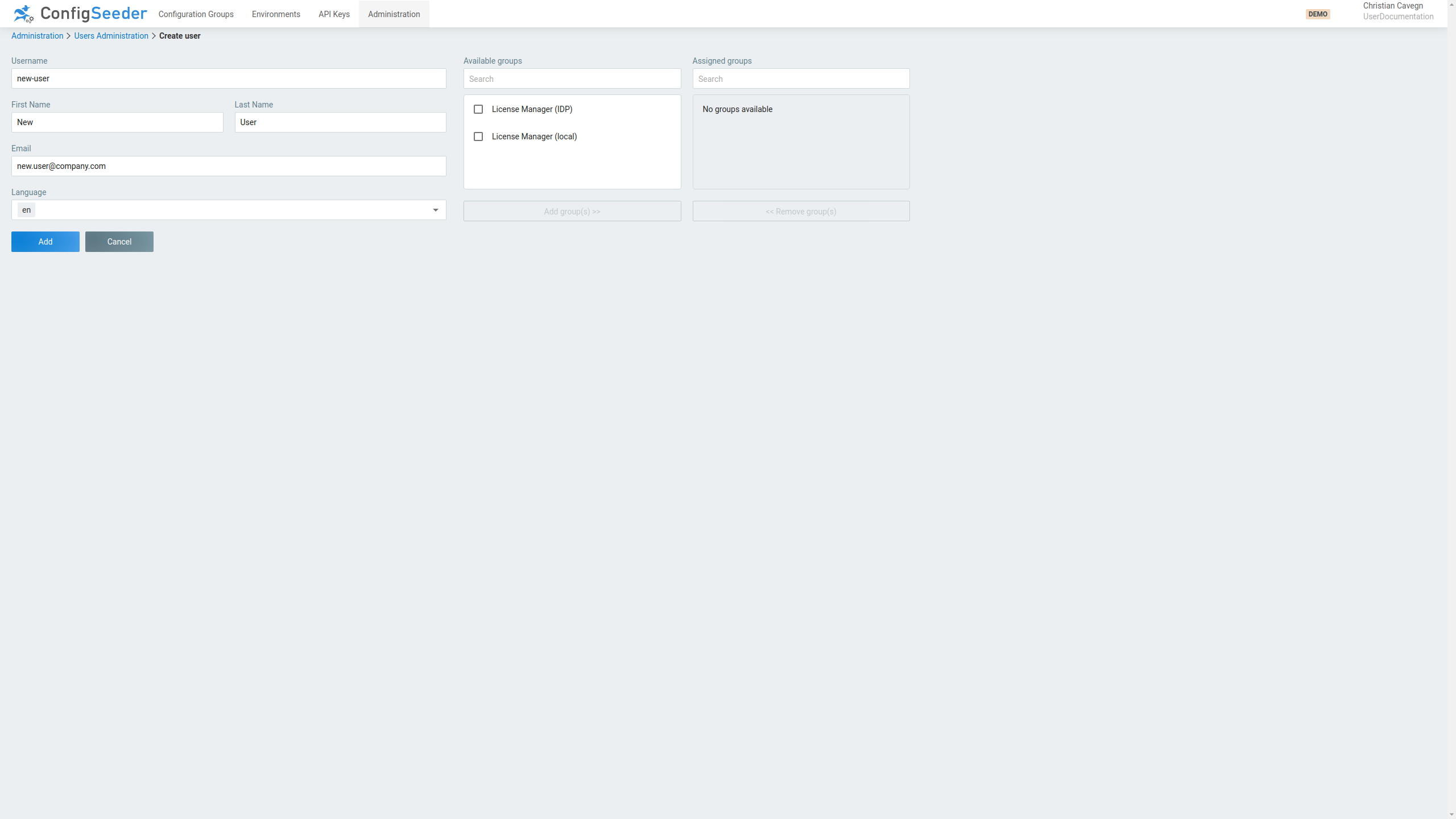 Create new user