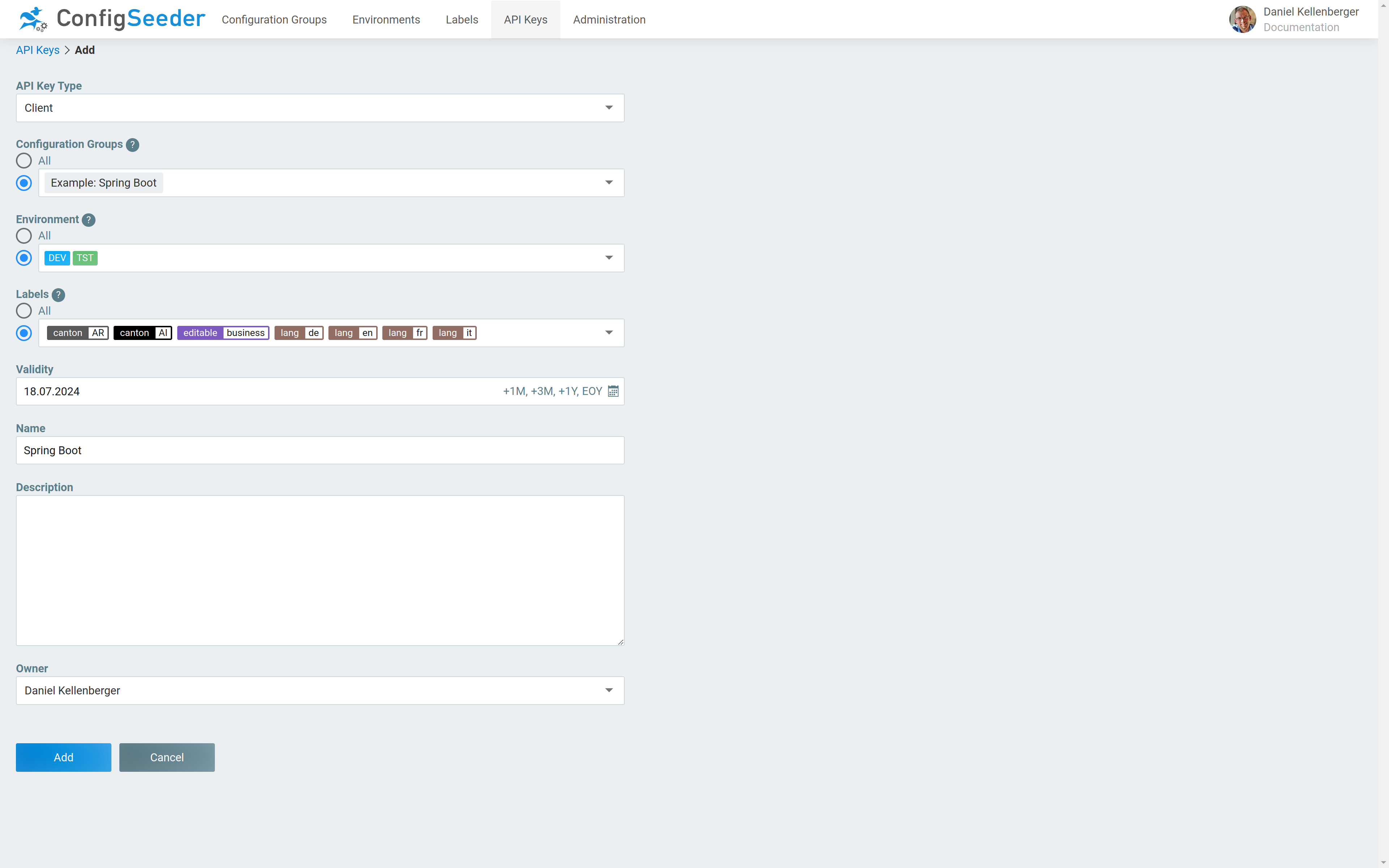 Create new API Key